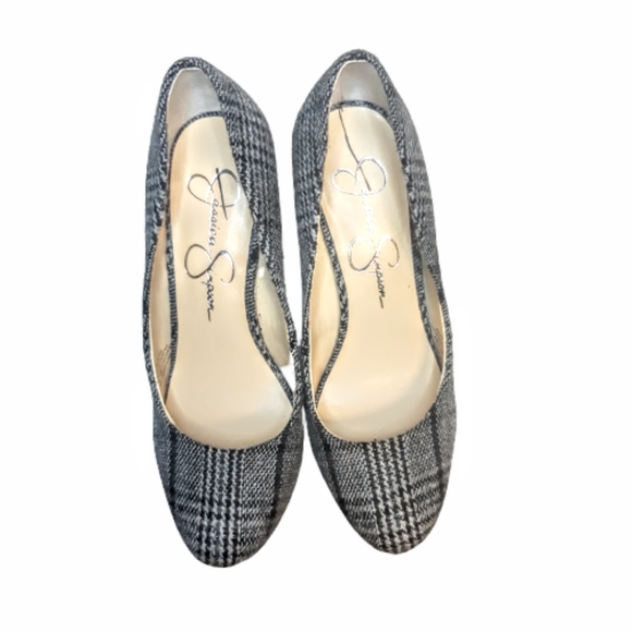 Jessica Simpson Nellah Chunky Plaform Pump High Heels Black white plaid retro - Picture 2 of 7